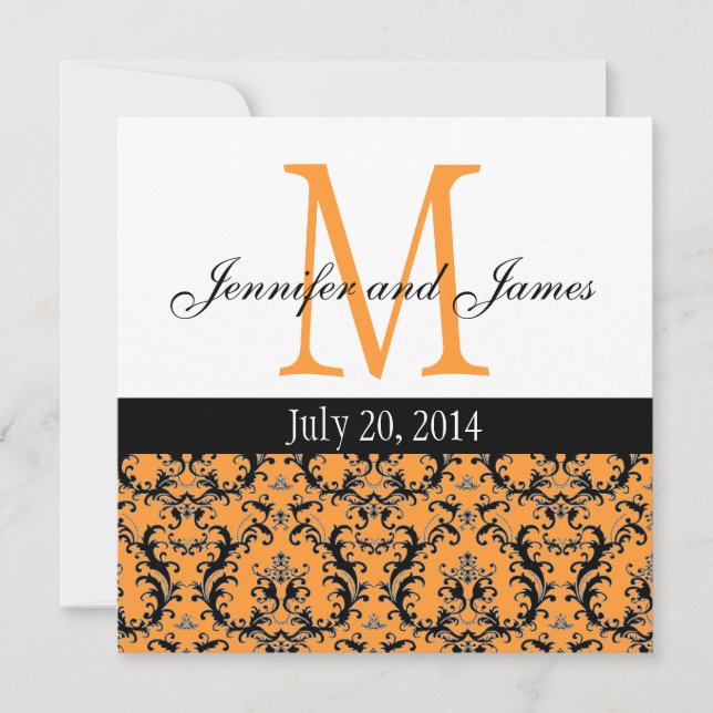 Monogramme Orange Damas Faire-part de mariage 3 (Devant)