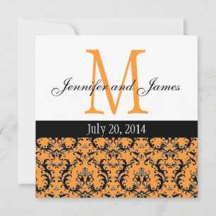 Monogramme Orange Damas Faire-part de mariage 3