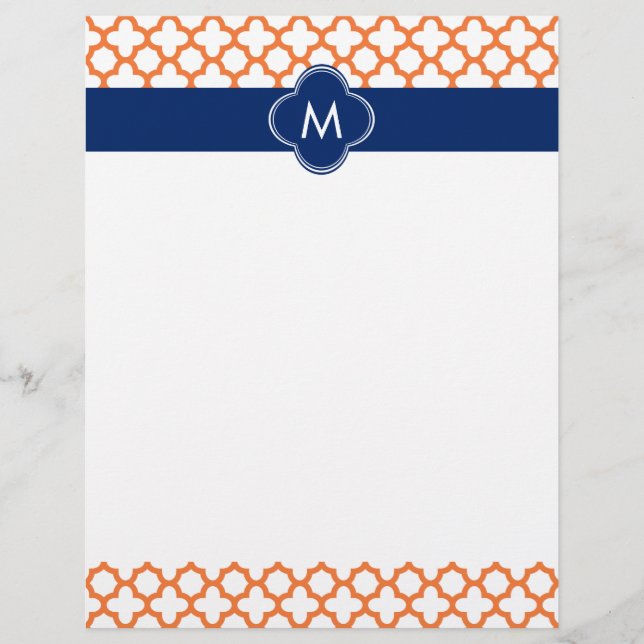 Monogramme Orange et Royal Blue Quatrefoil (Devant)