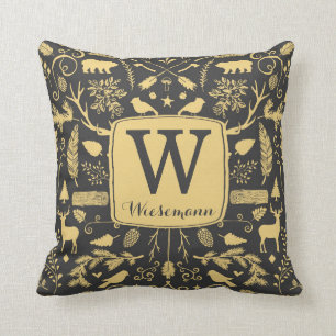Monogramme Oreiller à lancer de bois / Or