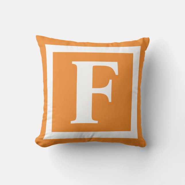 Monogramme Oreiller extérieur blanc orange initial (Recto)