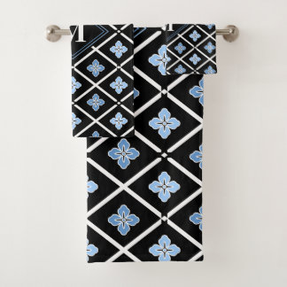 Monogramme Oriental Motif Sakura bleu