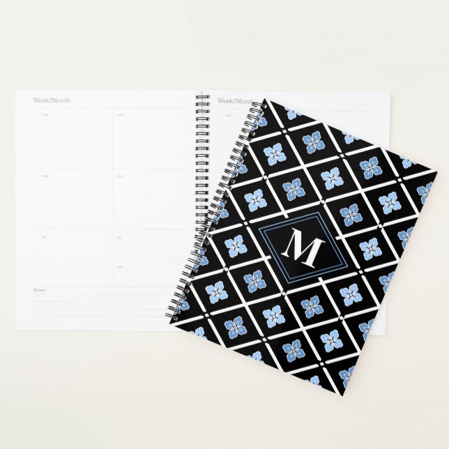 Monogramme Oriental Motif Sakura bleu (Devant avec enveloppe)