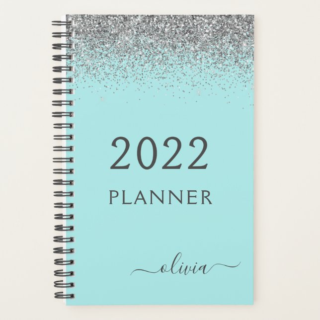 Monogramme Pailleté Bleu Aqua Argenté 2022 (Devant)