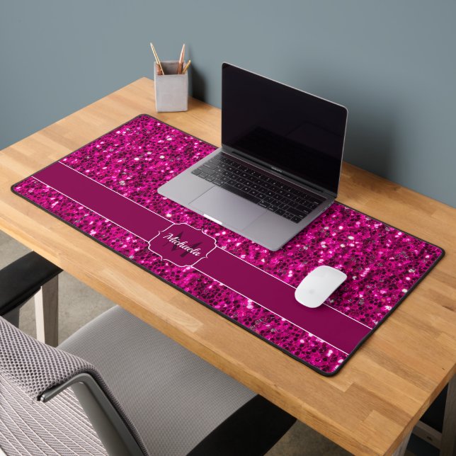 Monogramme pailleté rose vif brillant (Bureau 2)