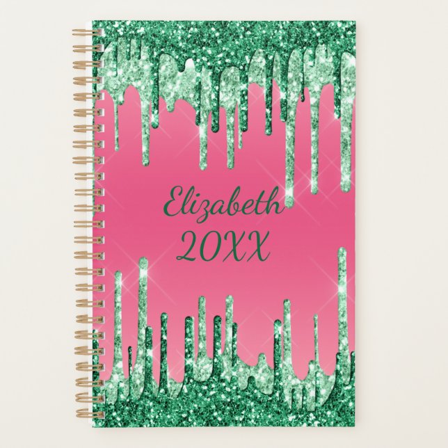 Monogramme pailleté vert rose tendance glamour  (Devant)