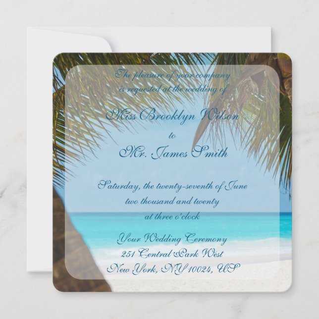 Monogramme Palmiers Sur Plage Mariage Invitations (Devant)