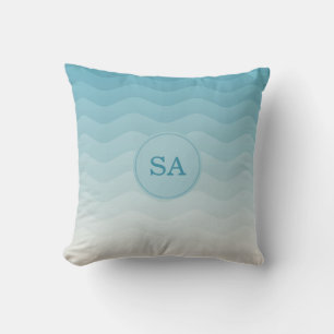 Monogramme Pastel Blue Waves Ombre Lance Oreiller