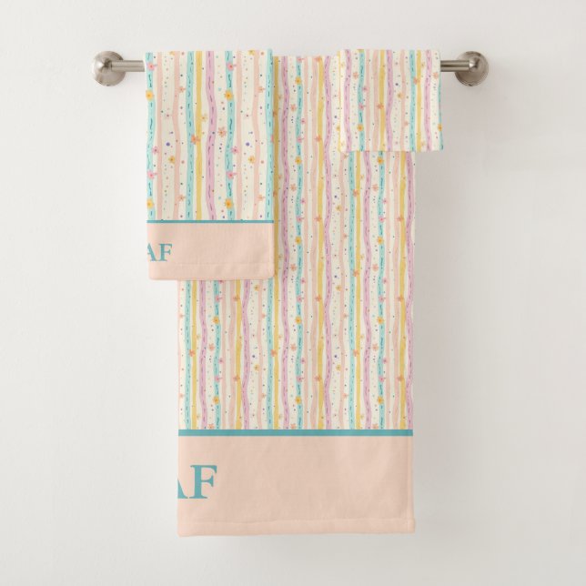 Monogramme Pastel Fleurs et Rayures Rose Turquoise (En situation)