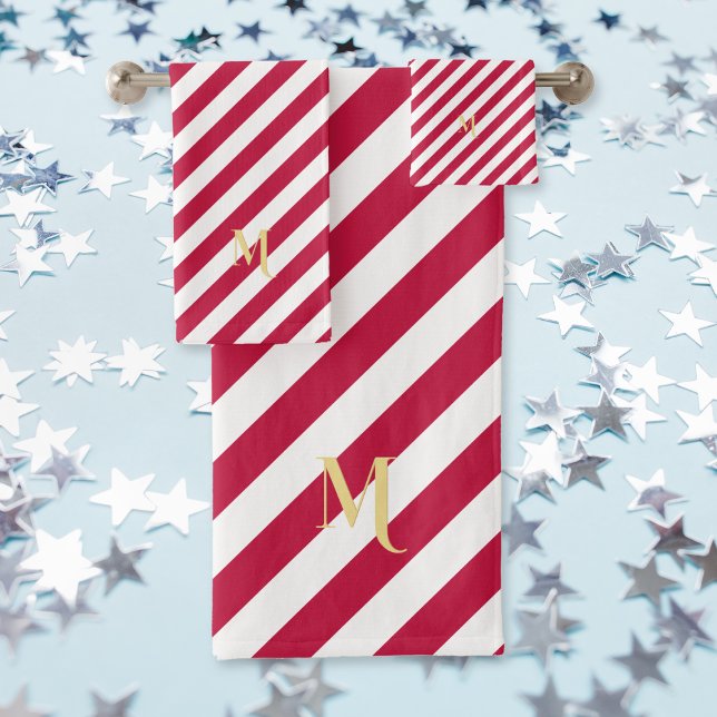 Monogramme Patriotique Rouge Bleu Étoiles Bleu Ble (Monogrammed Patriotic Red White Blue Stars Stripes Bath Towel Set)