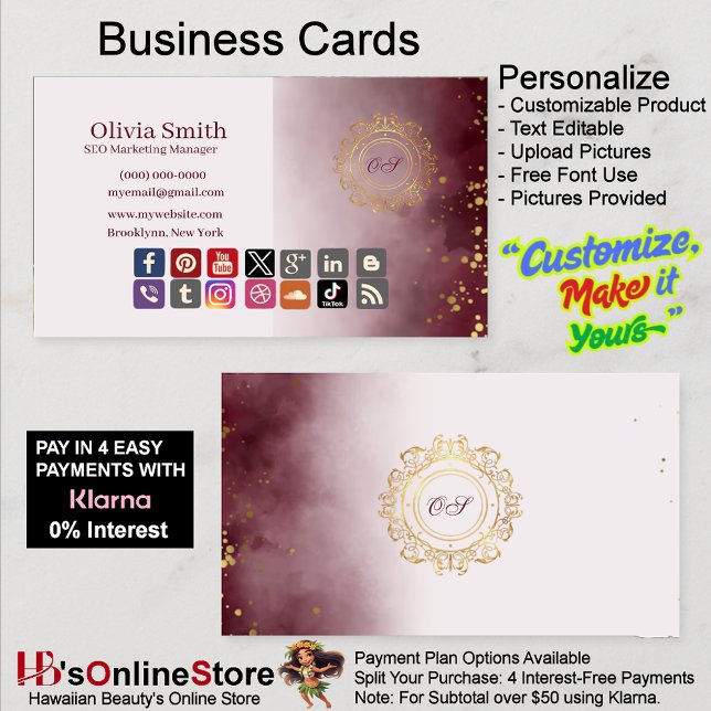 Monogramme personnalisable Élégant Carte de visite (Customizable Monogram Elegant Business Cards 4.)