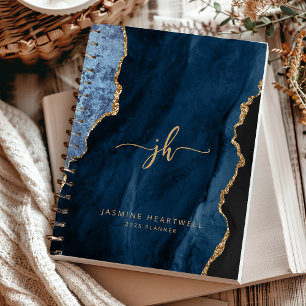 Monogramme personnalisé Agate Bleu Nuit Or 2025