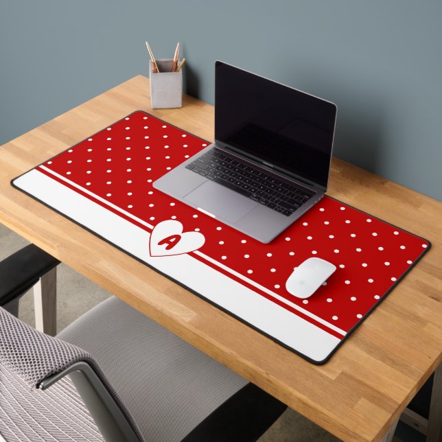 Monogramme personnalisé avec pois rouges sur fond  (Bureau 2)