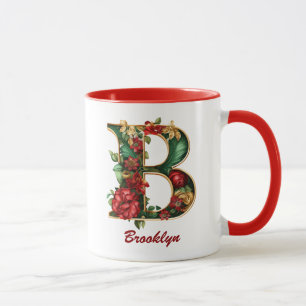 Monogramme personnalisé B Mug rouge or de Noël