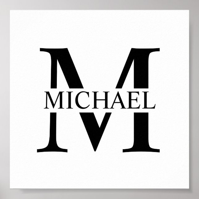 Monogramme personnalisé blanc et affiche de nom (Devant)
