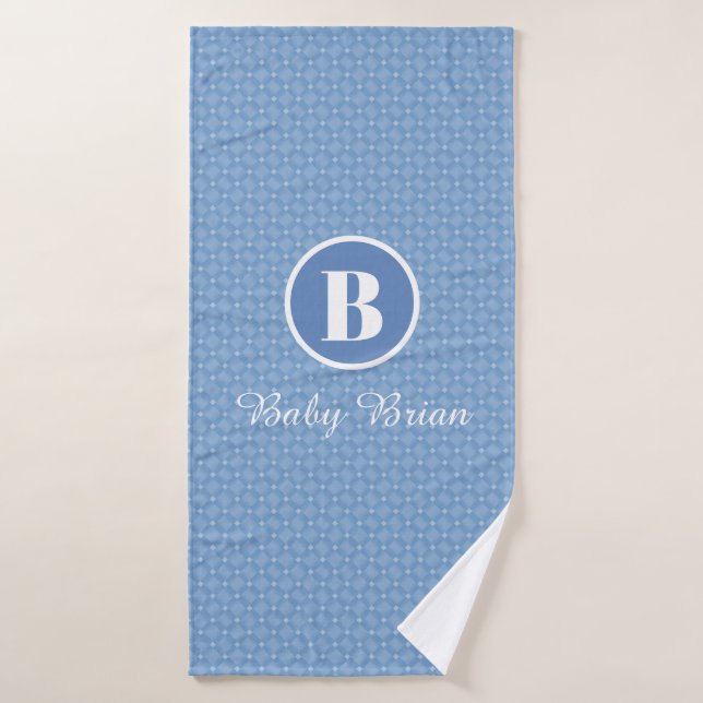 Monogramme Personnalisé Bleu Chevron Bébé Enfants (Serviette de bain)