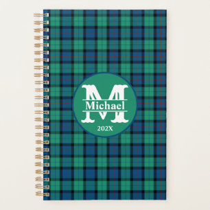 Monogramme personnalisé bleu et vert plaid