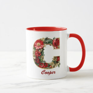Monogramme personnalisé C Mug rouge or de Noël
