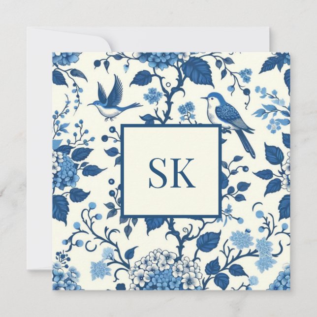 Monogramme personnalisé Chinoiserie Bleu et blanc (Devant)