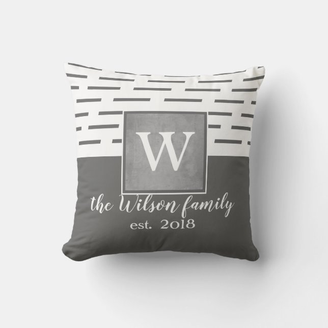 monogramme personnalisé coussin gris et blanc (Recto)