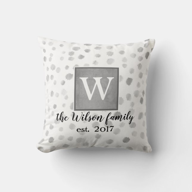 monogramme personnalisé coussin gris et blanc (Recto)