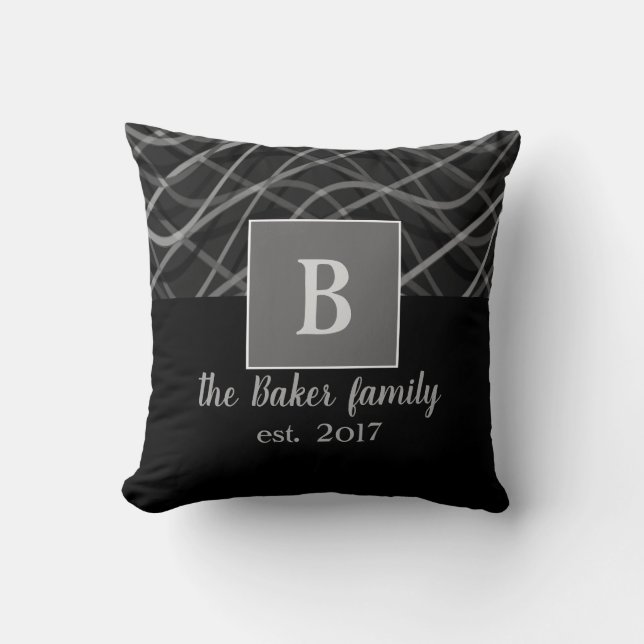 monogramme personnalisé coussin gris et noir (Recto)