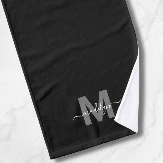 Monogramme personnalisé élégant noir de nom (Custom Elegant Black Name Monogram Hand Towel)