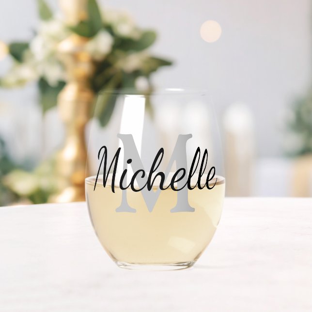 Monogramme personnalisé élégant verre de vin sans  (Insitu (Mariage))
