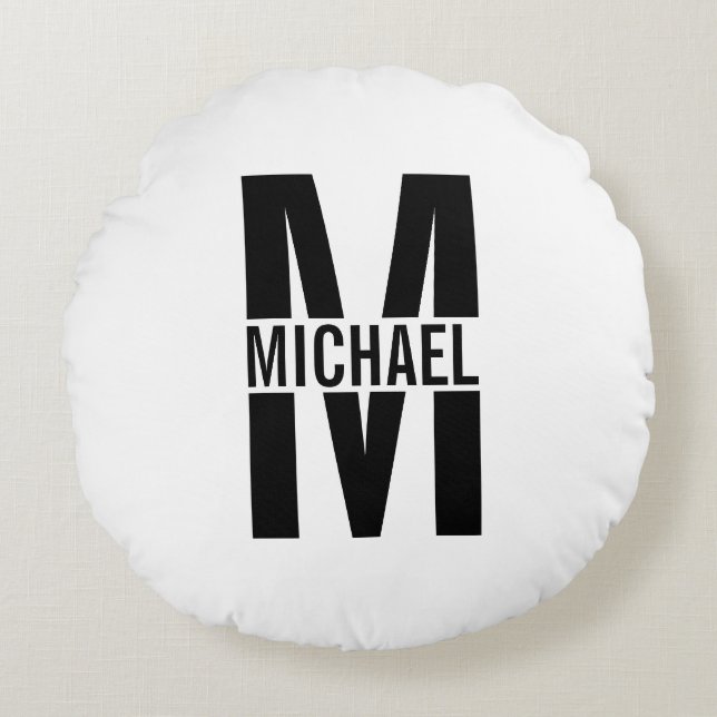 Monogramme personnalisé et nom Coussin rond (Devant)