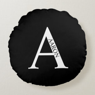 Monogramme personnalisé et nom Coussin rond