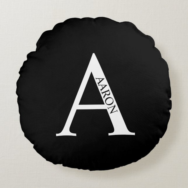Monogramme personnalisé et nom Coussin rond (Devant)