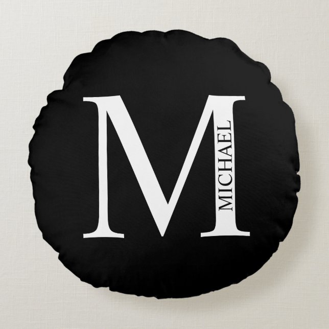 Monogramme personnalisé et nom Coussin rond (Devant)