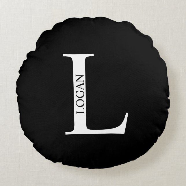 Monogramme personnalisé et nom Coussin rond (Devant)