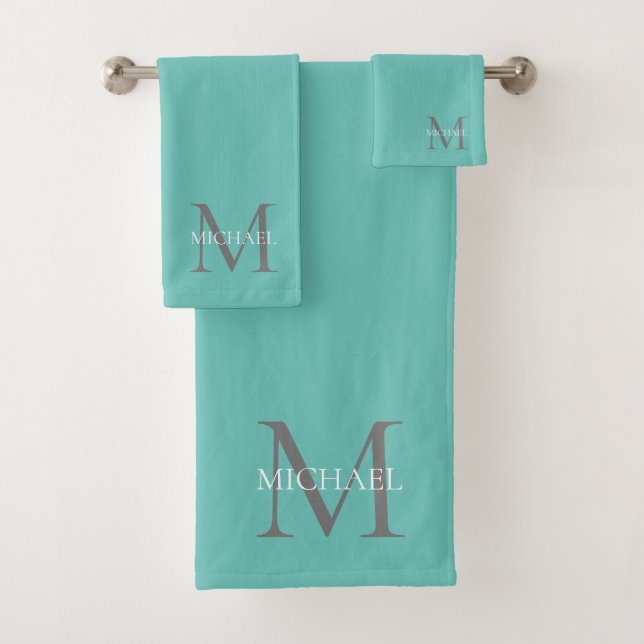 Monogramme personnalisé et nom Turquoise clair (En situation)