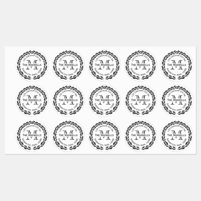 Monogramme personnalisé Étiquette de adresse étanc (Feuille)