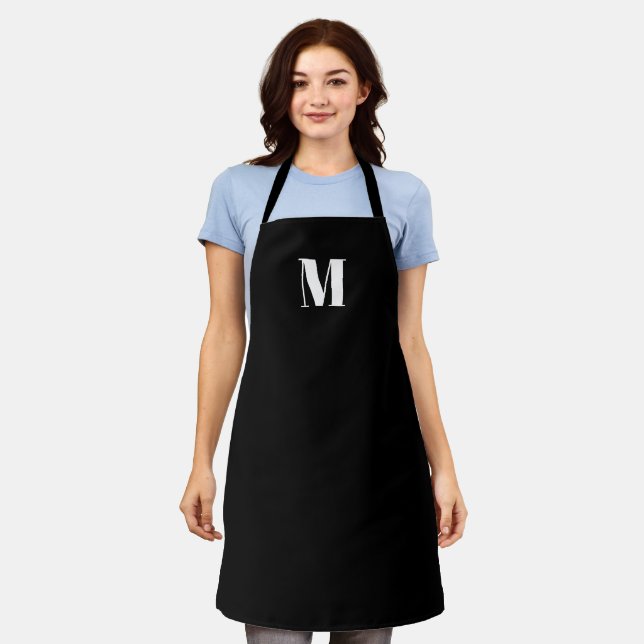Monogramme personnalisé initial noir blanc tablier (Porté)