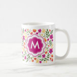 Monogramme Personnalisé Joli Coloré Fille Mug Flor<br><div class="desc">Customisez ce Monogramme personnalisé Joli Mug avec un original rose vif,  orange et jaune coloré Floral été et vert Feuille Motif. Un design d'été mignon.</div>