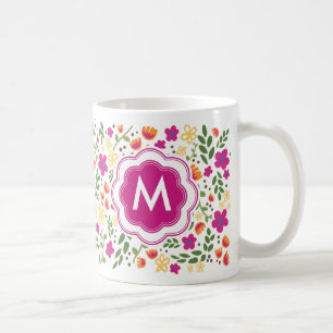 Monogramme Personnalisé Joli Coloré Fille Mug Flor