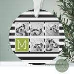 Monogramme Personnalisé Lime Noir Striped Photo Co<br><div class="desc">Arrière - plan inclut un Motif rayé optionnel - Utilisez cinq photos carrés pour créer un cadeau unique et personnel. Ou vous pouvez garder le chiot hipster et faire un gardien branché. Si vous avez besoin d'ajuster les images,  cliquez sur l'outil personnaliser pour apporter des modifications.</div>