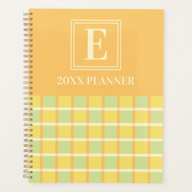 Monogramme personnalisé moderne damier vert jaune  (Devant)