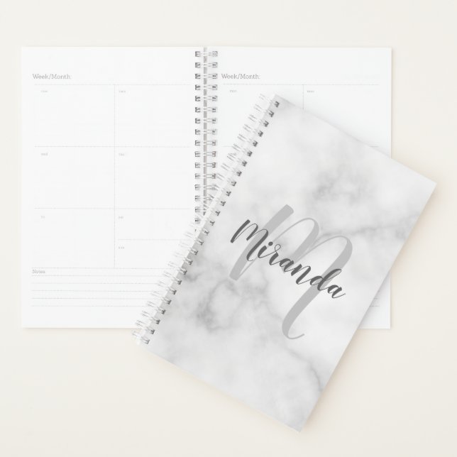 Monogramme personnalisé moderne et Marbre blanc de (Devant avec enveloppe)