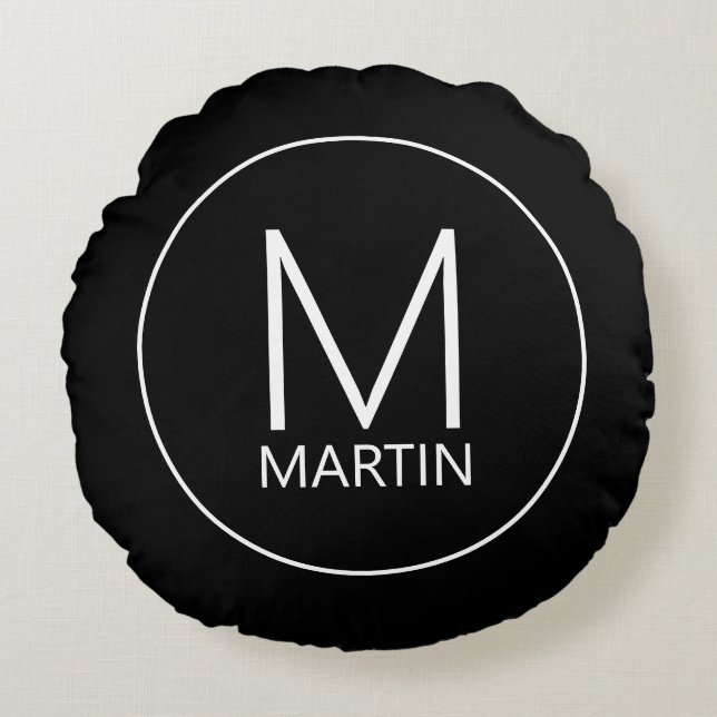 Monogramme personnalisé moderne et nom Coussin ron (Devant)