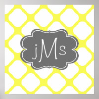 Monogramme personnalisé Motif Art déco jaune et bl