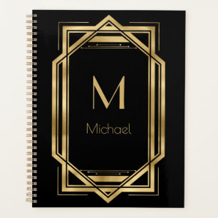 Monogramme personnalisé noir et or Géométrique