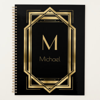 Monogramme Personnalisé Noir et Or | Géométrique