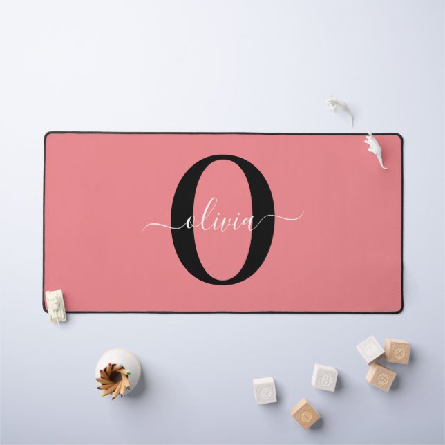 Monogramme personnalisé Nom de script noir blanc r (Tableau pour enfants)