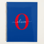Monogramme personnalisé Nom du script Bleu Blanc R<br><div class="desc">Ce monogramme élégant et design de nom de script peut être offert en cadeau pour un anniversaire, mariage, douche nuptiale, anniversaire, fête des mères ou toute occasion. Il peut être personnalisé avec l'initiale et le nom de la personne. Vous pouvez modifier la police, la couleur de police, la taille de...</div>