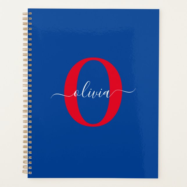 Monogramme personnalisé Nom du script Bleu Blanc R (Devant)