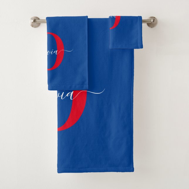 Monogramme personnalisé Nom du script Bleu Blanc R (En situation)