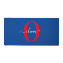 Monogramme personnalisé Nom du script Bleu Blanc R